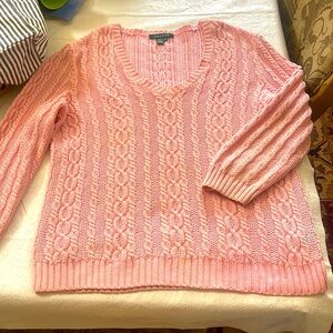 Ralph Lauren Pink V-Neck Sweater Cable Knit